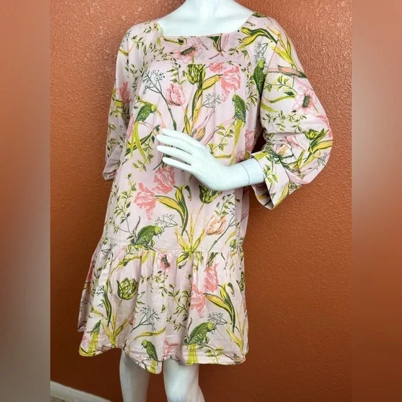 Happy Nature Pink Multicolor Floral Cotton Cottagecore Mini Dress S Medium. G#56 - Picture 5 of 17